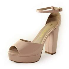 Meia Pata Salto Alto Grosso Luiza Sobreira Verniz Nude Mod. 4061