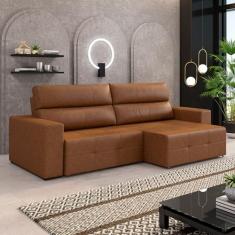 Sofá Retrátil 3 Lugares 224cm Nero Couro Caramelo Manchado G52 - Gran Belo