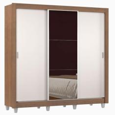 Guarda Roupa Casal Madesa Lyon 3 Portas de Correr com Espelho 2 Gavetas com Pés - Rustic/Branco