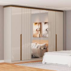 Guarda-Roupa Casal Rio com Espelho 6 Portas 6 Gavetas Off White/Nature - Panorama Móveis