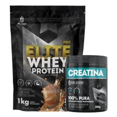 Kit: Whey Protein Elite Pro 1kg + Creatina Monohidratada Pote 300g - 100% Pura Importada - Soldiers-Unissex