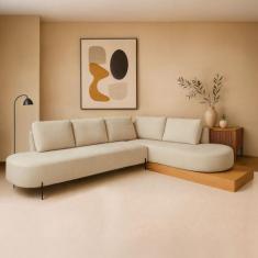 Sofá de Canto Boreal Base de Madeira Direito Bouclé - Ecosono