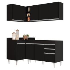 Armário De Cozinha Modulado De Canto Direito 4 Peças Cp37 Balcão Sem Tampo Preto - Lumil