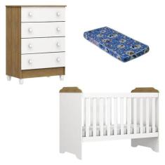 Berço Americano Mini Cama e Cômoda Mel Flat Branco Acetinado Amadeirad