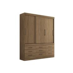 Guarda Roupa Solteiro 3 Portas De Correr E 9 Gavetas Click 3.9 Jatoba
