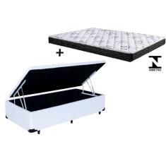 Cama Box Baú Solteiro Conforto Sintético Branco + Colchão Solteiro Conforto Espuma D33  28x88x188