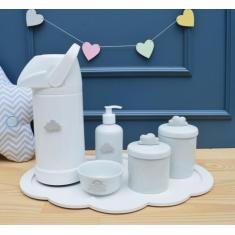 Kit Higiene Porcelana Bebê K033 Bandeja Nuvem Moderno Sabonete Térmica