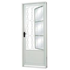 Porta de Aço com Postigo Grade Elo Vidro Liso Minas Sul Mgm 217cmx85cm Branco