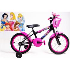 Bicicleta Infantil Feminina Aro 16 - Preto E Pink- Personagem - Olk Bi