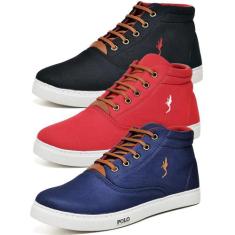 Kit 3 Tênis Casual Masculino Cano Alto Confortável Macio - Polo Blu, 4