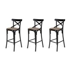 Kit 3 Banquetas Katrina a Fazenda em Aço Preto - NEW GREEN