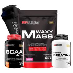 Kit Hipercalórico Waxy Mass 3kg + BCAA 4,5 100g + Creatina 100g + Coqueteleira - Bodybuilders-Unissex