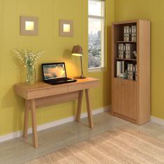 Conjunto Home Office Escrivaninha ME4128 120cm e Estante 2 Prateleiras 2 Portas Espresso Móveis Amendoa