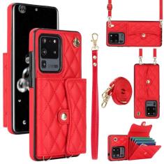 Capa carteira para Samsung Galaxy S20 Ultra com 4 pontos de cartão, capa de couro transversal com bloqueio de RFID, capa de telefone com suporte de fivela magnética, alça de pulso à prova de choque