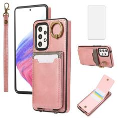 Asuwish Capa de telefone para Samsung Galaxy A53 5G com protetor de tela de vidro temperado capa carteira e suporte de anel fino suporte de cartão acessórios de celular de couro A 53 G5 53A SM A536U
