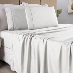 Jogo de Lençol King 04 Peças 100% Algodão Percal 250 Fios Ponto Palito