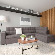 Sofá 4 Lugares Winder com Chaise Direito Veludo Cinza