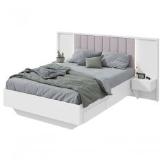 Cama Casal 140cm Com Usb, Usb-c E 2 Mesa De Cabeceiras Solaris - Lopas