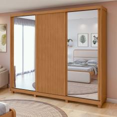 Guarda Roupa Ollie 3 Portas 6 Gavetas Com Espelho Lopas Amêndoa Clean Com Off White