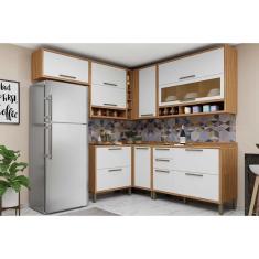 Cozinha Modulada Completa Syrah 7 Peças 4aéreos+3balcões C7p85 Amendoa Branco Ronipa