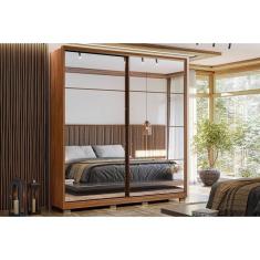 Guarda Roupas 2 Portas De Correr 3 Gavetas C- Espelho E Pés Belga Nogueira - Demóbile