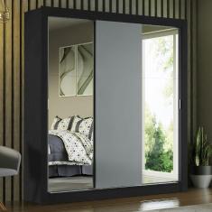 Guarda-Roupa Casal Madesa Mônaco 3 Portas de Correr com Espelhos - Preto/Cinza