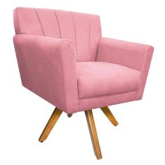 Poltrona Laura Base Giratória de Madeira Suede Rosa Bebê