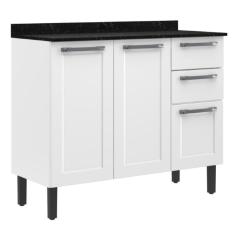 Balcão de Cozinha Itatiaia Aço 3 Portas 2 Gavetas Com Tampo Florença Branco Neve