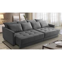 Sofá Sem Caixa Retrátil Reclinável 2,10m Carol Veludo Cinza Adonai Estofados