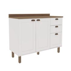 Balcão para Cozinha 2 Portas 3 Gavetas Provençais com Tampo Iluminata Genialflex Branco Fosco/Ébano Fosco