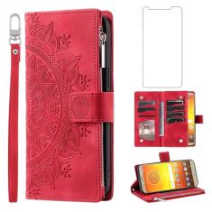 Capa de telefone para Moto E5/G6 Play/MotoG6 Forge capa carteira com protetor de tela e alça de pulso Mandala flor flip zíper suporte para cartão de crédito Motorola MotoG6Play Moto6 G 6 6G G6Play