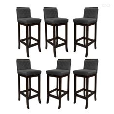 Kit 6 Banquetas Média para Cozinha Nice Madeira Maciça Matelassê Suede Cinza CCS