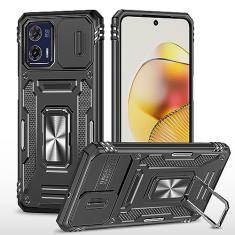 DYETEE Capa 2 em 1 compatível com Motorola Moto G73 com capa de câmera deslizante, proteção robusta de corpo inteiro, suporte de anel de metal, capa protetora à prova de choque de grau militar (cor: