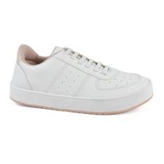 Tenis Feminio Sapatenis Branco Rose Godiva Cadarço Elastano Confortavel Reforçado-Feminino