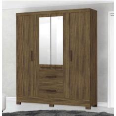 Guarda Roupa Primordial Com Espelho 4 Portas 2 Gavetas Nogal - Zanzini