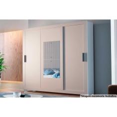 Guarda Roupa Casal 3 Portas de Correr (1 c/ Espelho) e 4 Gavetas c/ Pés Veneza Premium Branco - Rufato