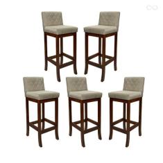 Kit 5 Banquetas Média para Balcão de Cozinha Tóquio Madeira Maciça Mat