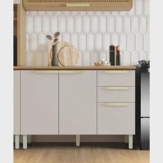 Balcão de Cozinha 120cm 3 Portas 2 Gavetas em Mdf com Tampo New Porto