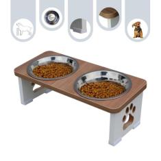 Comedouro Bebedouro Cachorro Duplo Elevado Pet MDF - Inox - Maderacco