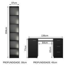 Escrivaninha Alaska e Estante Livreiro 6906 Preto