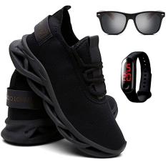 Kit Tênis Masculino de Corrida e Caminhada + Óculos de Sol Madeirado e Relógio - Preto/39