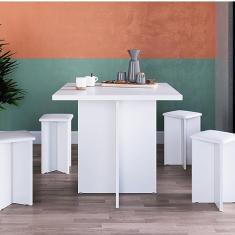 Conjunto Mesa com 4 Banquetas em Mdp Bona Vita Móveis Branca