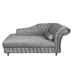 Divã Chesterfield Juliette 160cm Pés Chanfrado Suede Grafite