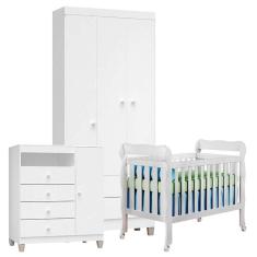 Quarto De Bebê 3 Portas Ternura Baby Com Berço Lila Branco Brilho - Incorplac