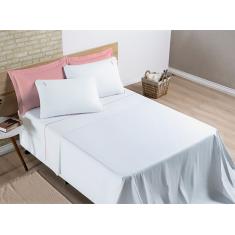 Jogo de Cama Lençol Percal 200 Fios 100% Algodão Bordado Liana Casal Padrão 04 Peças - Branco