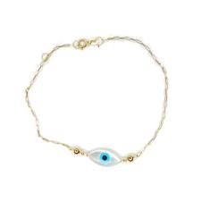 Pulseira com Pingente de ouro 18k Olho Grego 13cm Infantil - Elegancy 