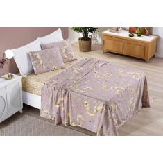 Jogo De Lençol Casal QUEEN 4 Pç Com Estampa Floral Elástico. - Safira 