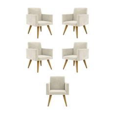 Kit 05 Cadeiras Poltronas Decorativa - Escritório - Recepção Cor:bege