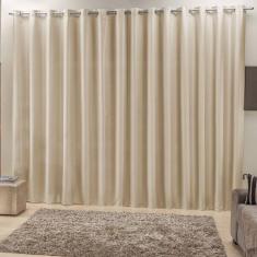 Cortina 2 Mts Sala Quarto Escritório Ráfia Trilho Comum Baratissima Bege - 100% Poliéster