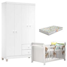 Berço Americano Lara Com Colchão Gazin E Guarda Roupa Ternura Baby 4 Portas Branco Flex - Incorplac